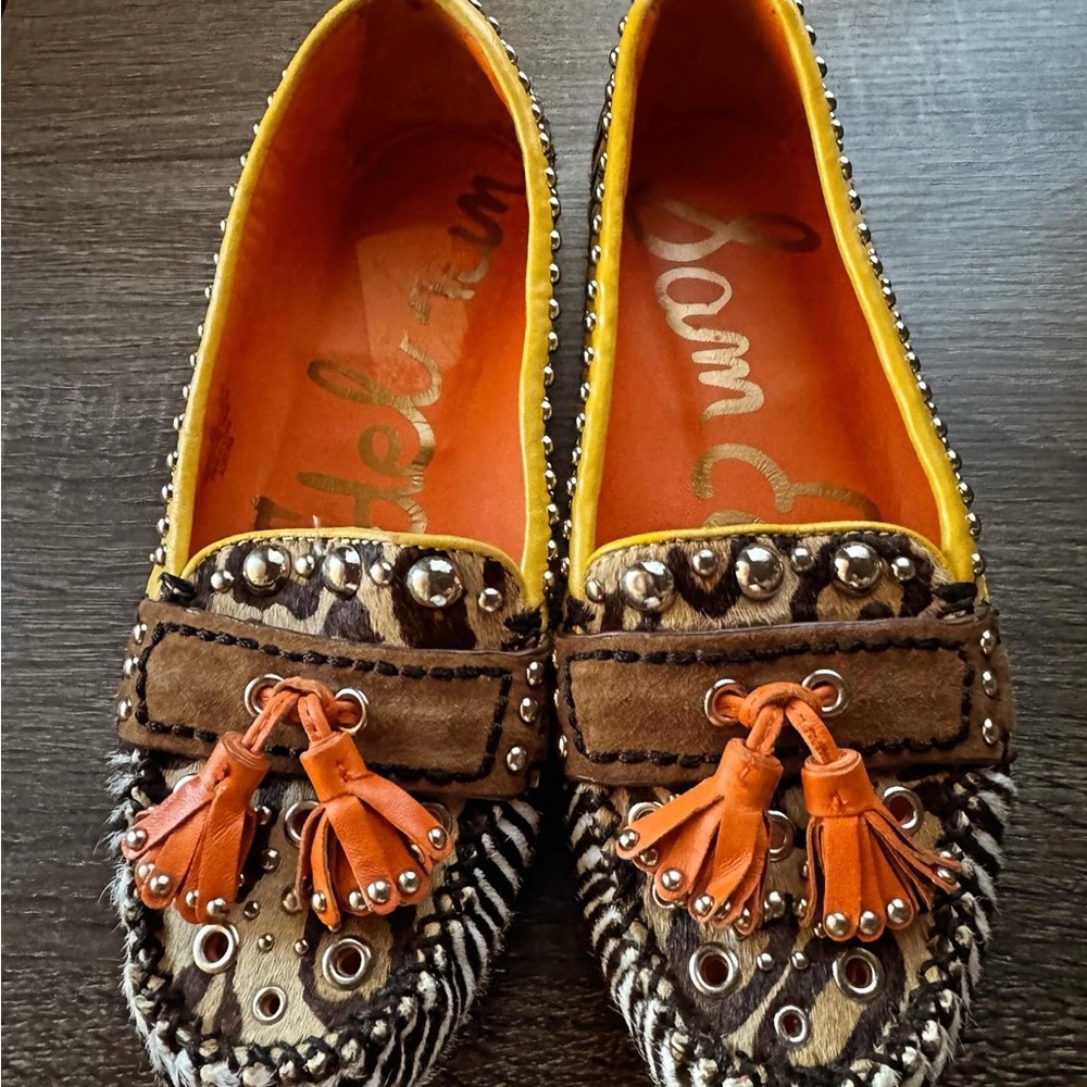 Sam Edelman Women's Leopard Print Loafers with Orange Tassels